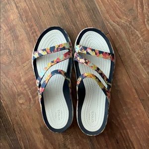 Blue watercolor crocs sandals